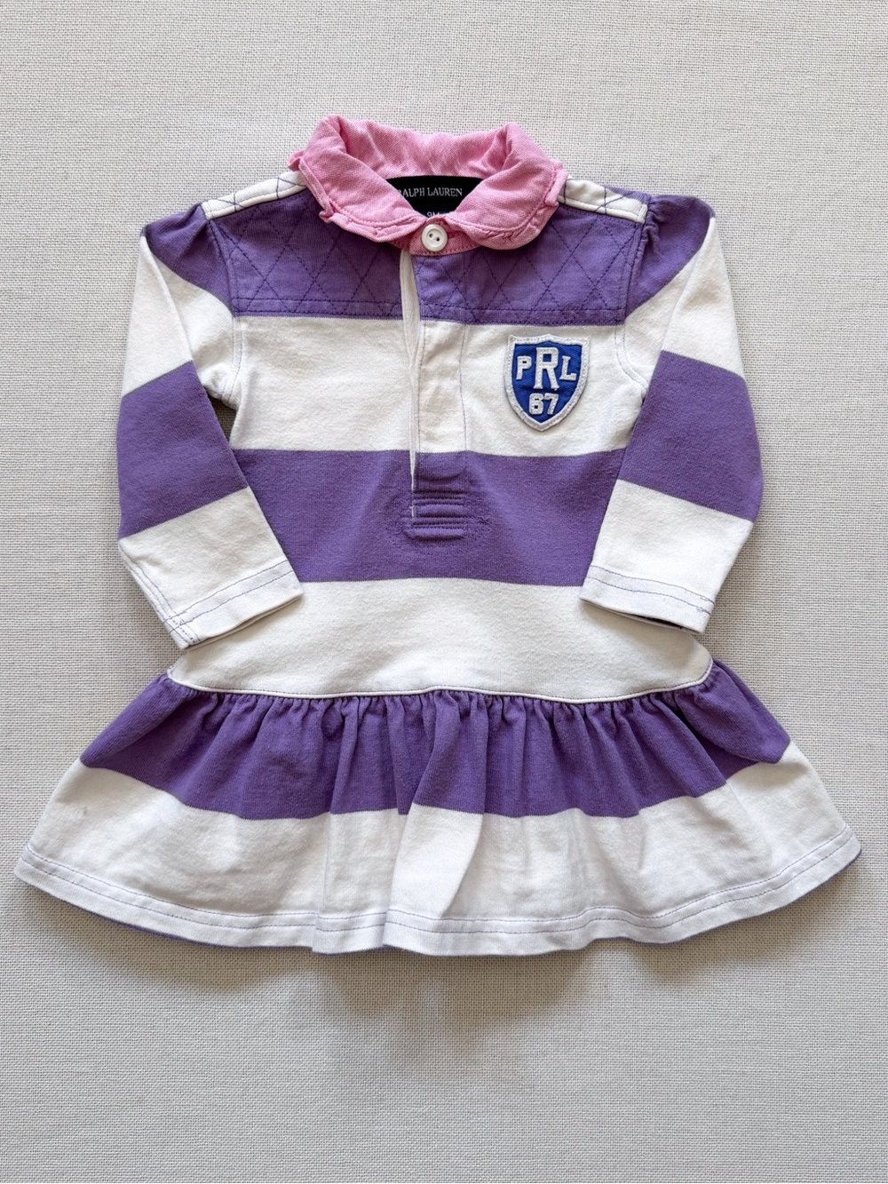Ralph Lauren Long Sleeve Striped Rugby Cotton Collared Dress